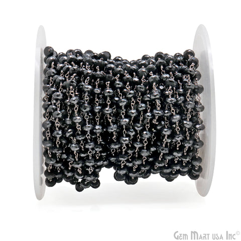Black Spinel 5-6mm Oxidized Wire Wrapped Beads Rosary Chain