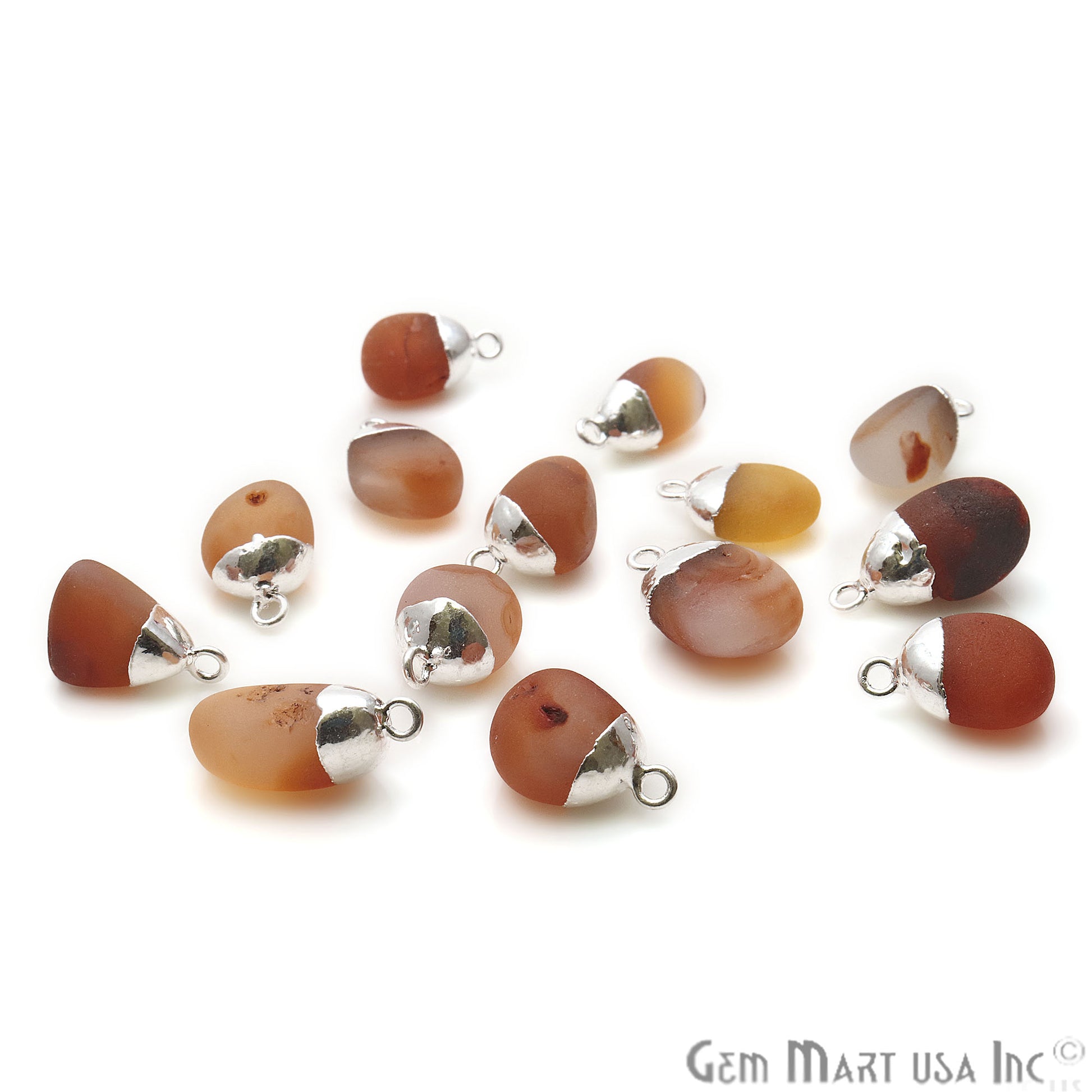 Carnelian Matte Beads 18x12mm Single Bail Silver Electroplated Gemstone Connector - GemMartUSA