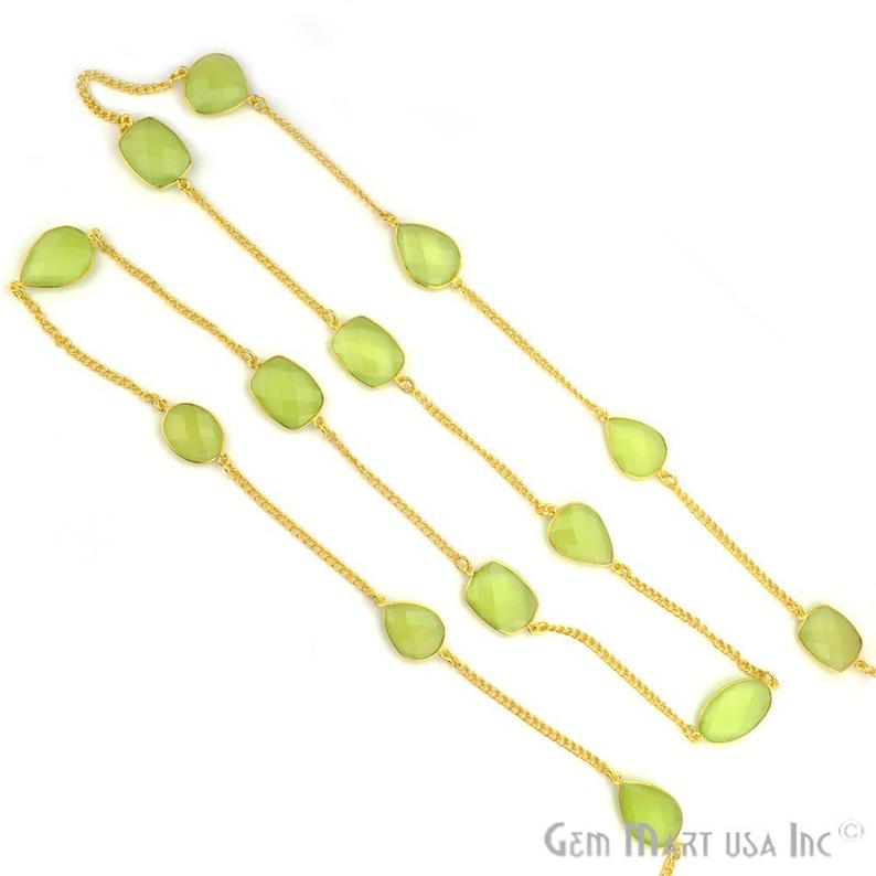 Green Chalcedony 15mm Gold Plated Bezel Link Connector Chain (764140781615)