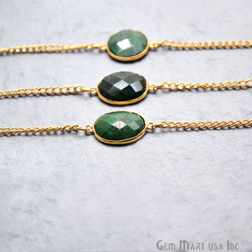 Emerald 15mm Mix Faceted Shapes Gold Plated Bezel Connector Chain - GemMartUSA