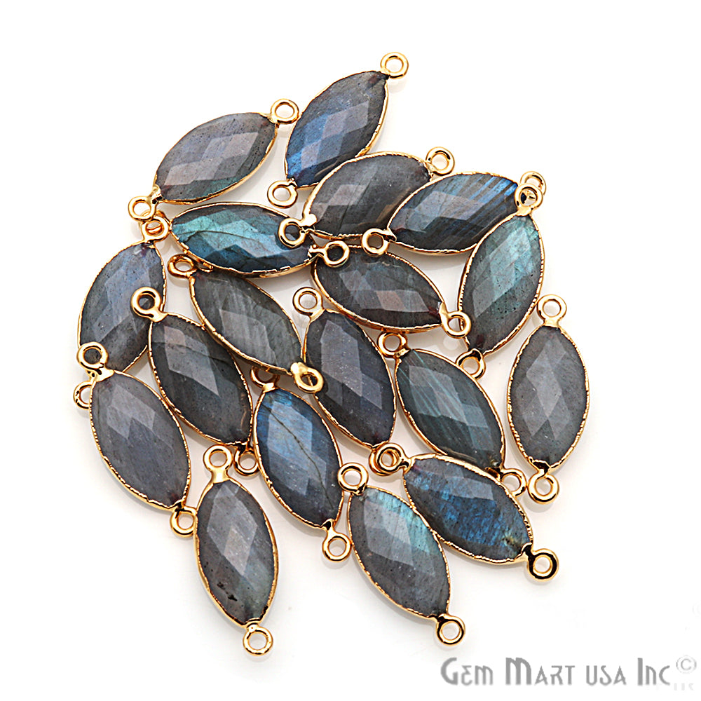 Labradorite 10x20mm Marquise Shape Gold Electroplated Gemstone Connector - GemMartUSA