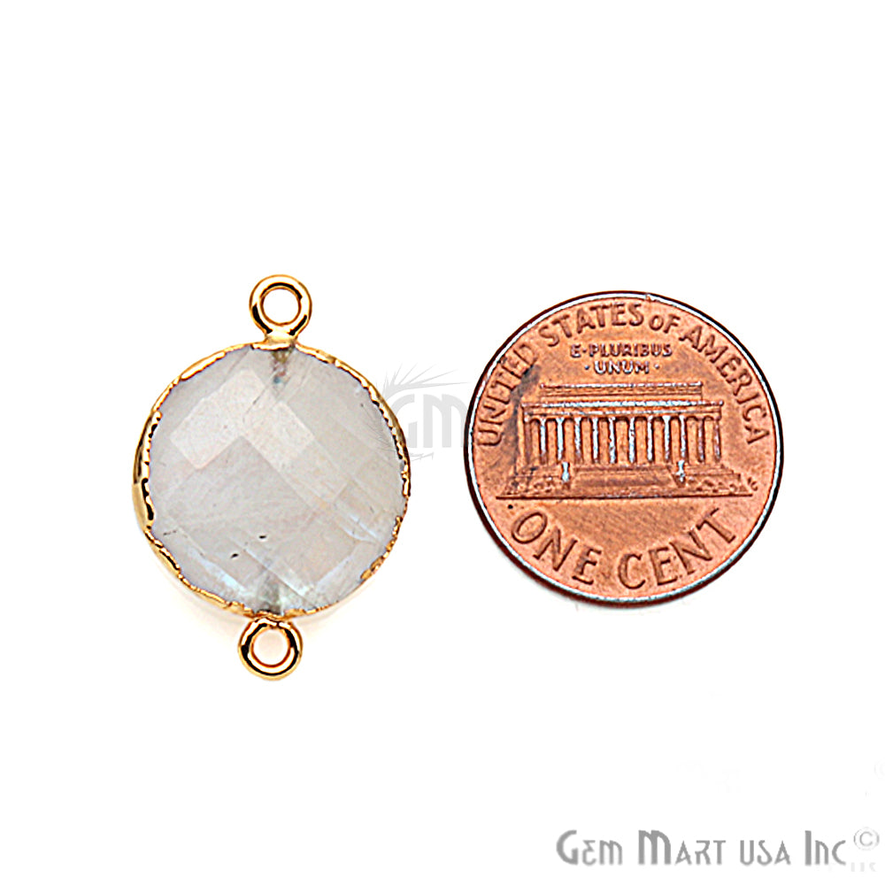 Rainbow Moonstone 16mm Round Gold Electroplated Gemstone Connector - GemMartUSA
