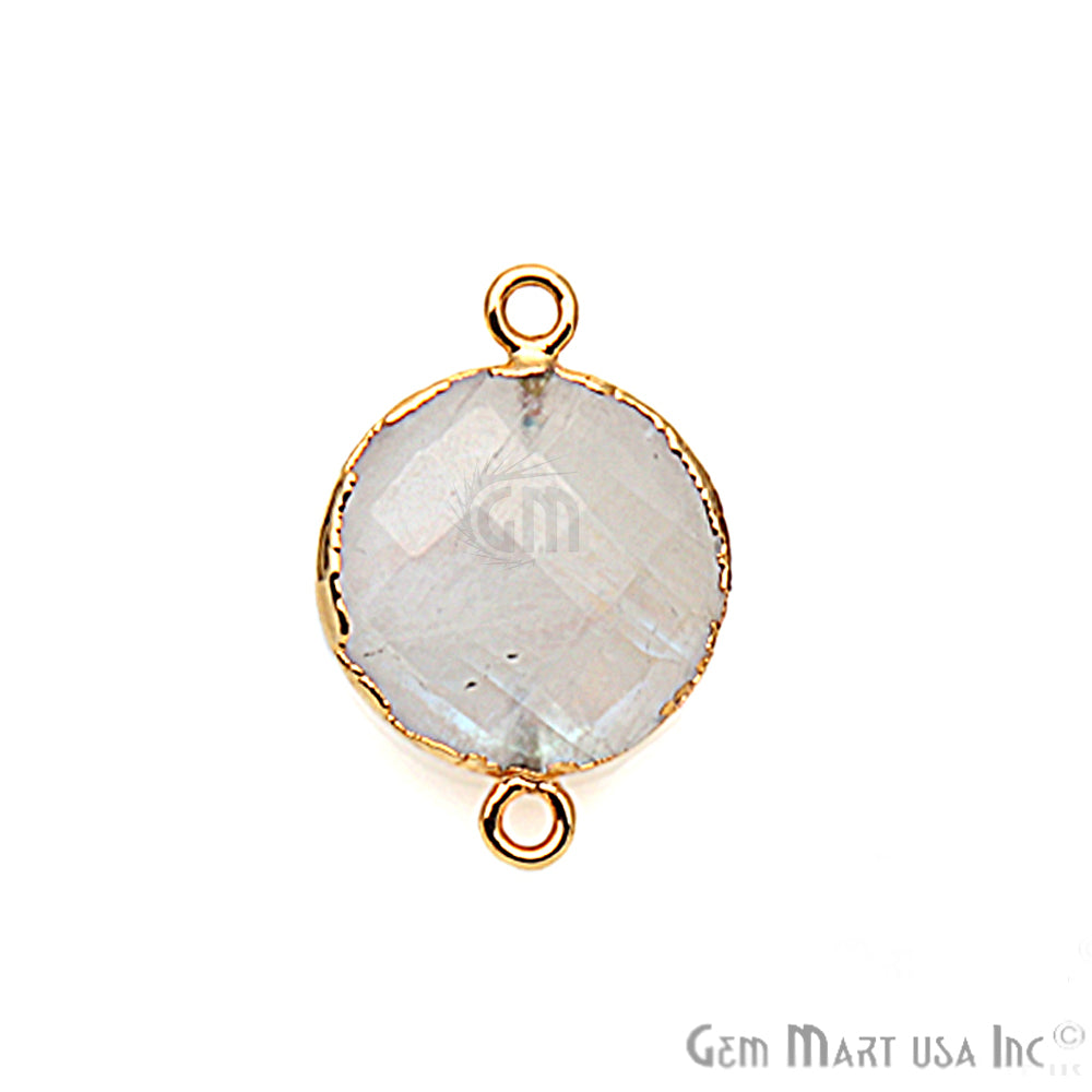 Rainbow Moonstone 16mm Round Gold Electroplated Gemstone Connector - GemMartUSA