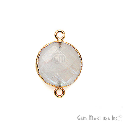 Rainbow Moonstone 16mm Round Gold Electroplated Gemstone Connector - GemMartUSA