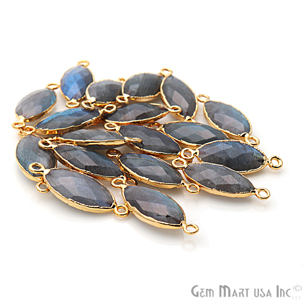 Labradorite 10x20mm Marquise Shape Gold Electroplated Gemstone Connector - GemMartUSA