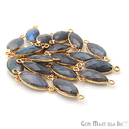 Labradorite 10x20mm Marquise Shape Gold Electroplated Gemstone Connector - GemMartUSA