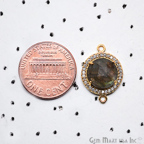Gemstone 10mm Round Shape Cubic Zirconia Prong Setting Gold Connector (Pick Gemstone) - GemMartUSA