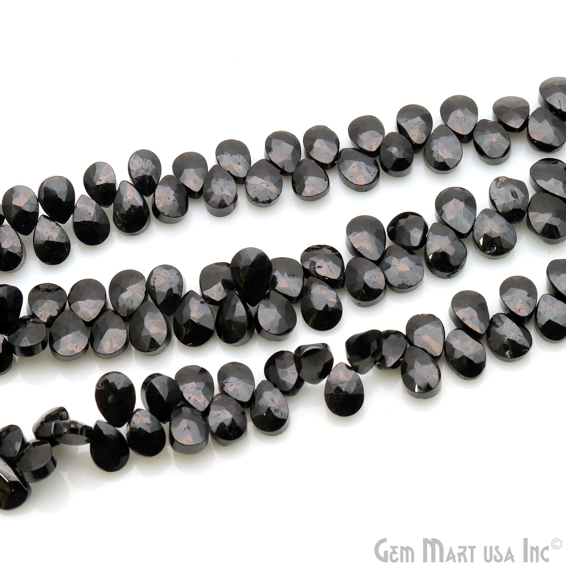 Black Spinel Briolette Faceted Gemstone 8x6mm Rondelle Beads - GemMartUSA