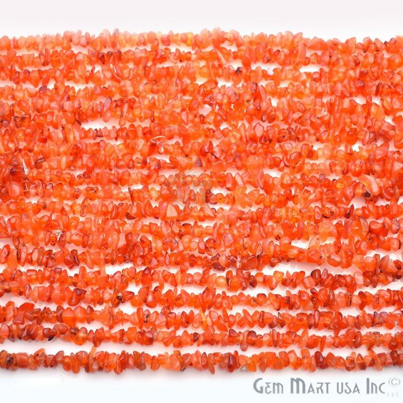 Dark Carnelian Chip Beads, 34 Inch, Natural Chip Strands, Drilled Strung Nugget Beads, 3-7mm, Polished, GemMartUSA (CHDC-70001)