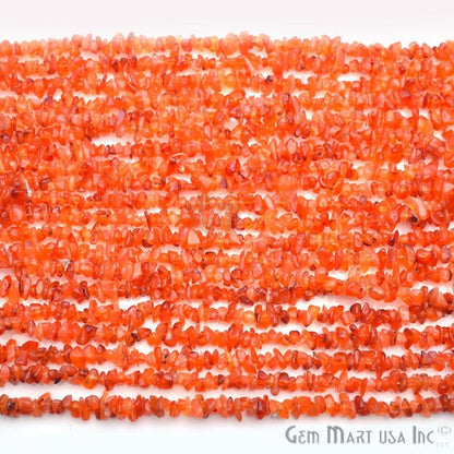 Dark Carnelian Chip Beads, 34 Inch, Natural Chip Strands, Drilled Strung Nugget Beads, 3-7mm, Polished, GemMartUSA (CHDC-70001)