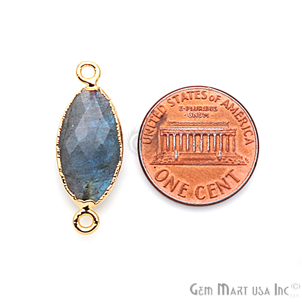 Labradorite 10x20mm Marquise Shape Gold Electroplated Gemstone Connector - GemMartUSA