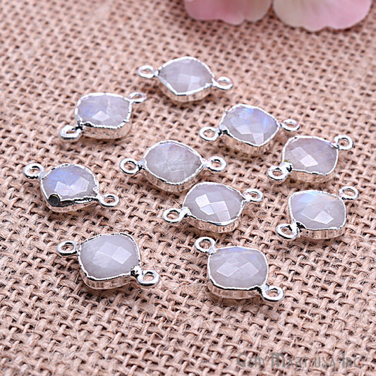 Rainbow Moonstone 10mm Cushion Electroplated Gemstone Connector (Pick Your Plating) - GemMartUSA