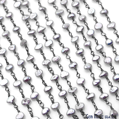 Gray Pearl Free Form Beads 5-6mm Oxidized Gemstone Rosary Chain