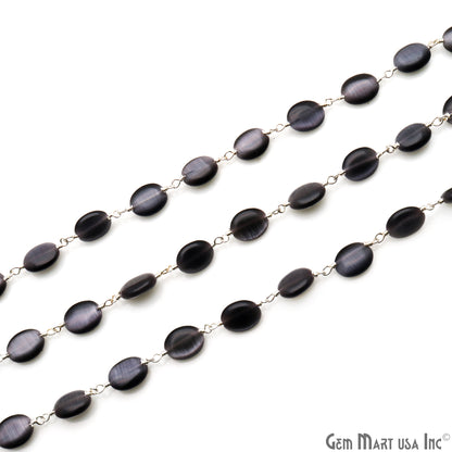 Black Monalisa Oval 12x5mm Tumble Beads Silver Plated Rosary Chain