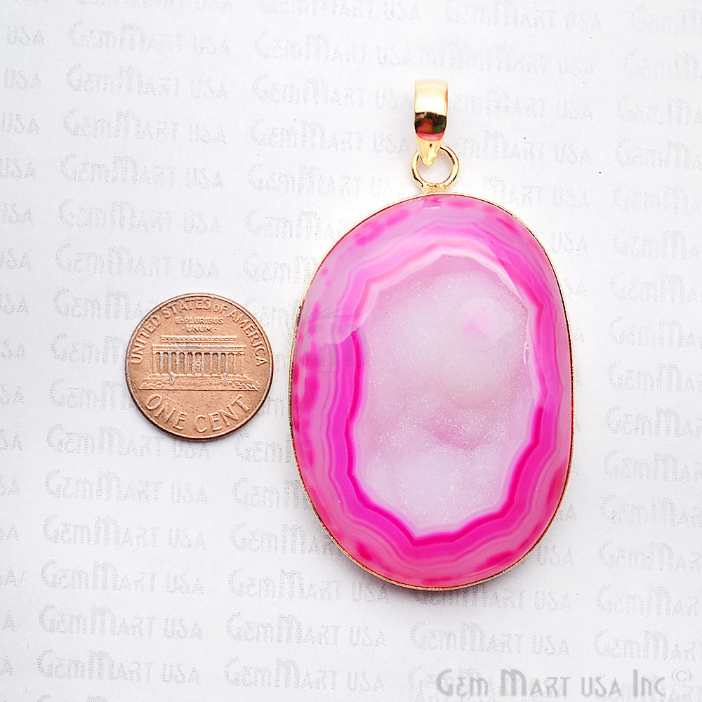 Hot Pink Druzy Cabs 58x37mm Gold Plated Bail Jewellery Pendant - GemMartUSA