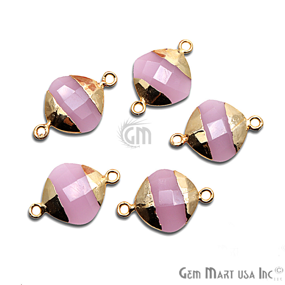 Rose Chalcedony 14mm Cushion Gold Electroplated Double Bail Gemstone Connector - GemMartUSA