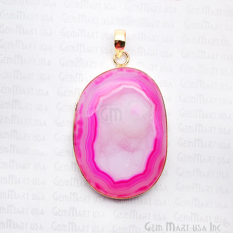 Hot Pink Druzy Cabs 58x37mm Gold Plated Bail Jewellery Pendant - GemMartUSA