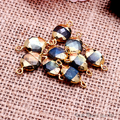 Labradorite 10x12mm Oval Shape Gold Electroplated Gemstone Connector - GemMartUSA