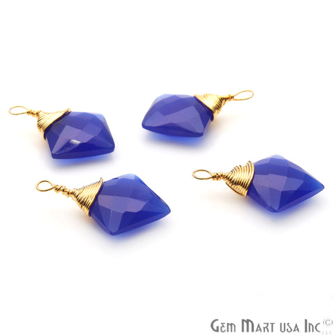 Blue Chalcedony Square 12mm Gold Plated Wire Wrapped Gemstone Connector - GemMartUSA
