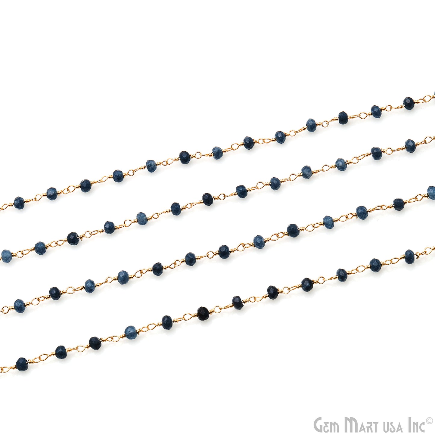 Blue Sapphire 3-3.5 Gold Plated Beaded Wire Wrapped Rosary Chain (763735867439)