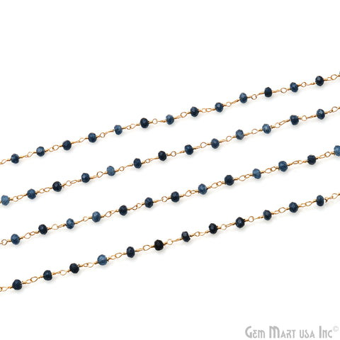 Blue Sapphire 3-3.5 Gold Plated Beaded Wire Wrapped Rosary Chain (763735867439)