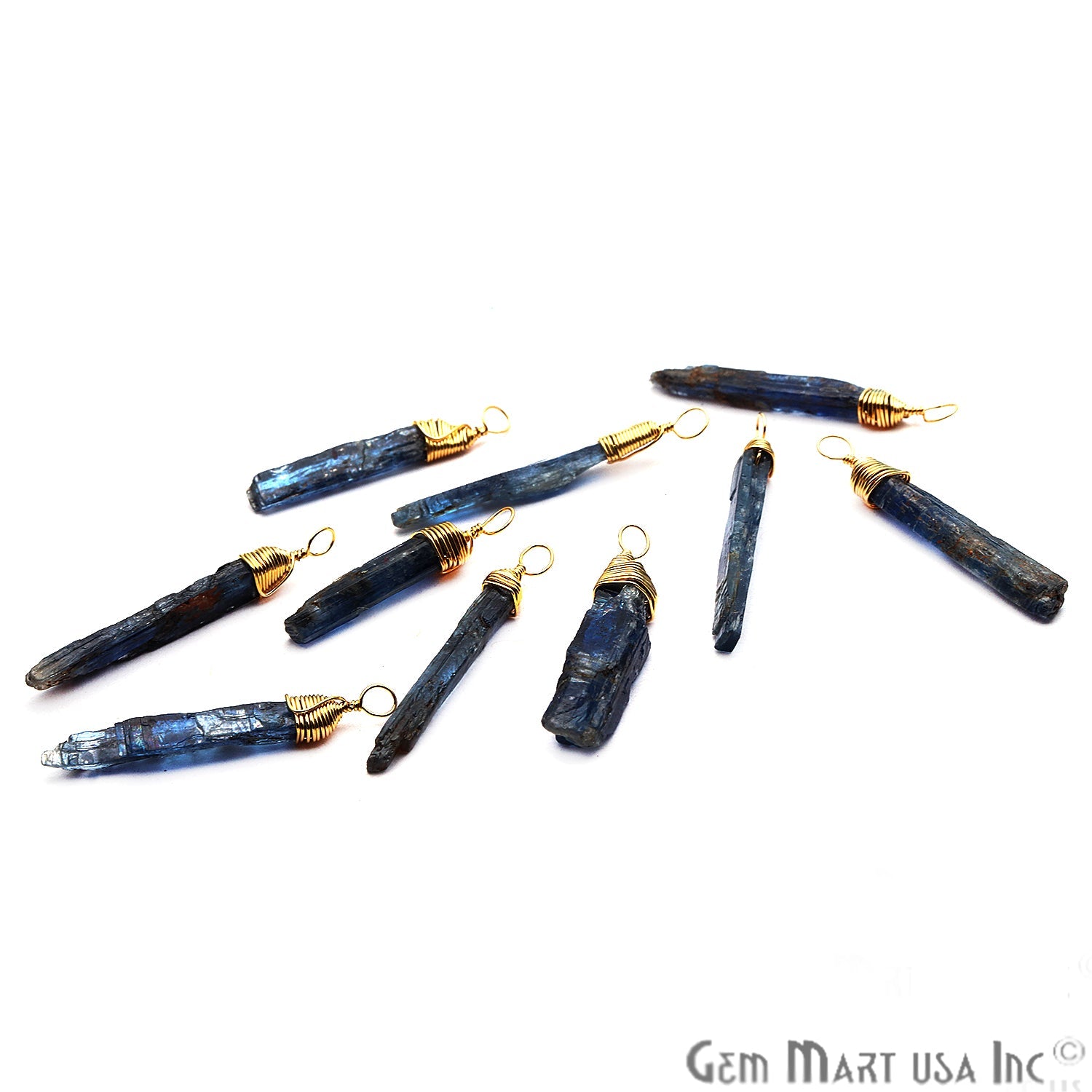 Kyanite Gold Wire Wrapped 30x4mm Jewelry Making Rough Shape Connector - GemMartUSA