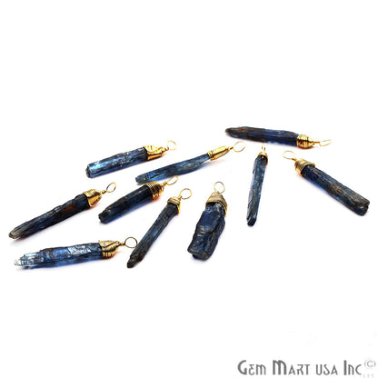 Kyanite Gold Wire Wrapped 30x4mm Jewelry Making Rough Shape Connector - GemMartUSA