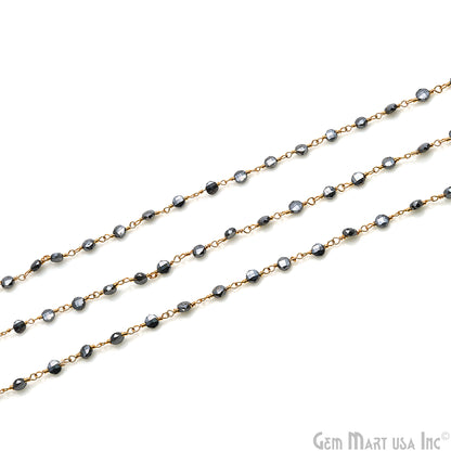 Pyrite Faceted 3-4mm Gold Wire Wrapped Rosary Chain