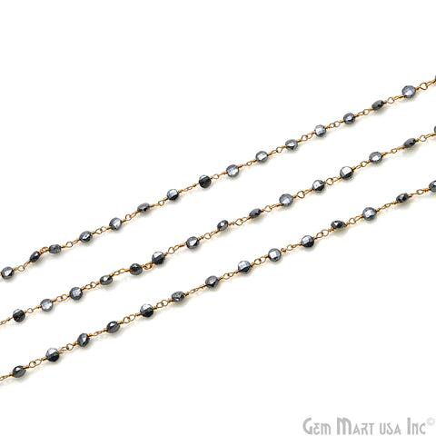 Pyrite Faceted 3-4mm Gold Wire Wrapped Rosary Chain