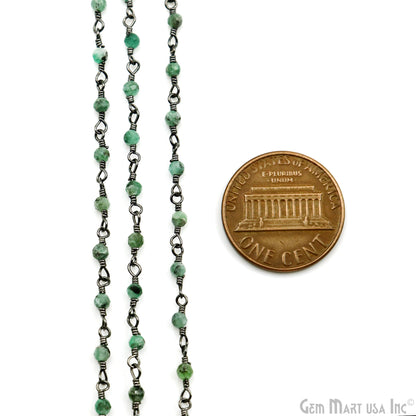 Emerald Faceted Beads 2-2.5mm Oxidized Gemstone Rosary Chain