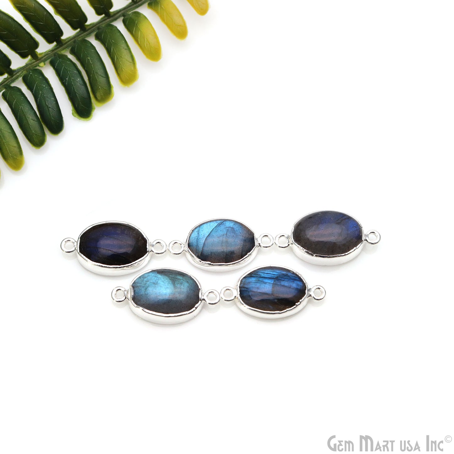 Flashy Labradorite 25x13mm Cabochon Oval Double Bail Silver Electroplated Gemstone Connector