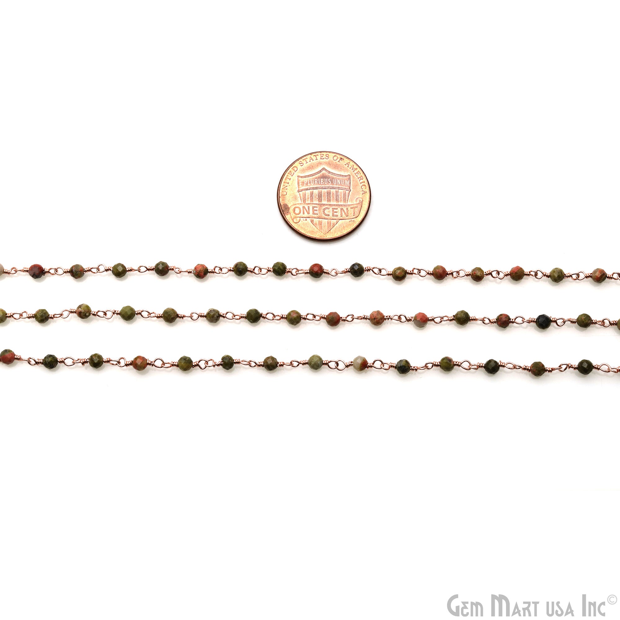 Unakite 2.5-3mm Gold Plated Beaded Wire Wrapped Rosary Chain