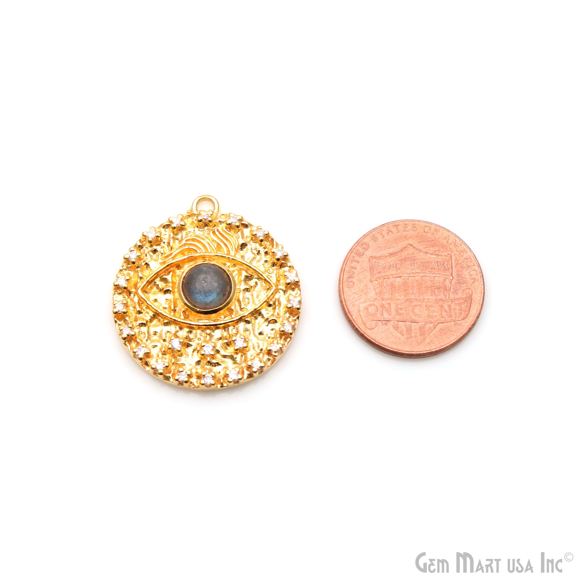 Round & Marquise Eye 27x24mm Gold Plated Single Bail Gemstone Pendant