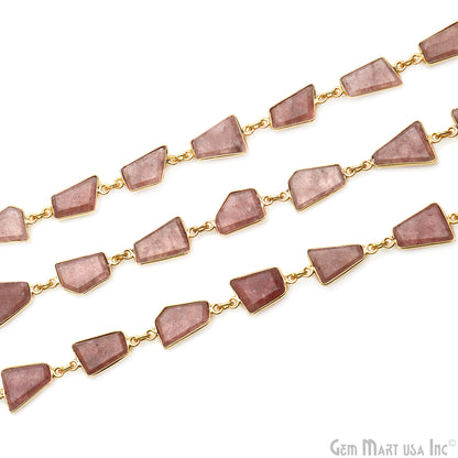 Strawberry Quartz 10-15mm Faceted Free Form Gold Plated Bezel Connector Chain