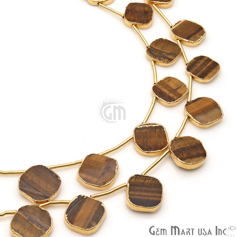 Tiger Eye Free Form Gold Electroplated 18x15mm Crafting Beads Gemstone 9 Inch Strands - GemMartUSA