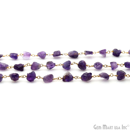 Amethyst Free Form Nugget 6-8mm Gold Plated Rosary Chain