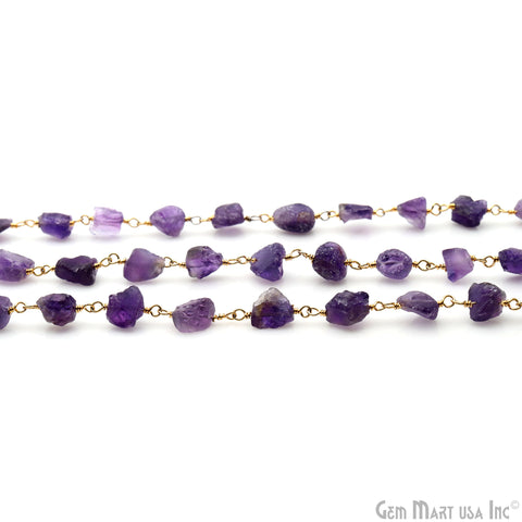Amethyst Free Form Nugget 6-8mm Gold Plated Rosary Chain