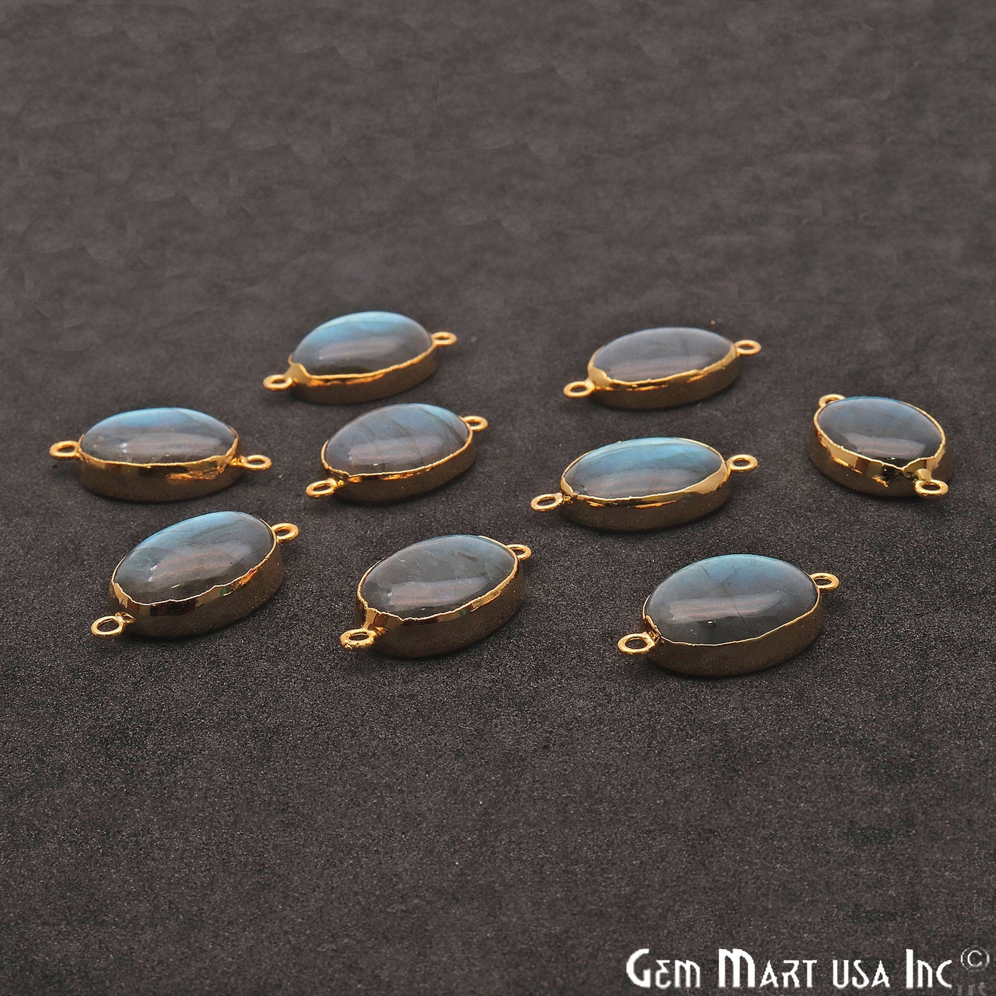 Labradorite Cabochon 27x15mm Oval Gold Electroplated Double Bail Gemstone Connector - GemMartUSA