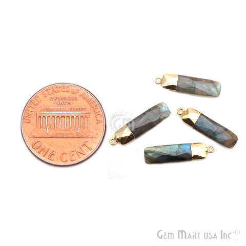 Labradorite 8X32mm Rectangle Gold Electroplated Single Bail Gemstone Connector - GemMartUSA