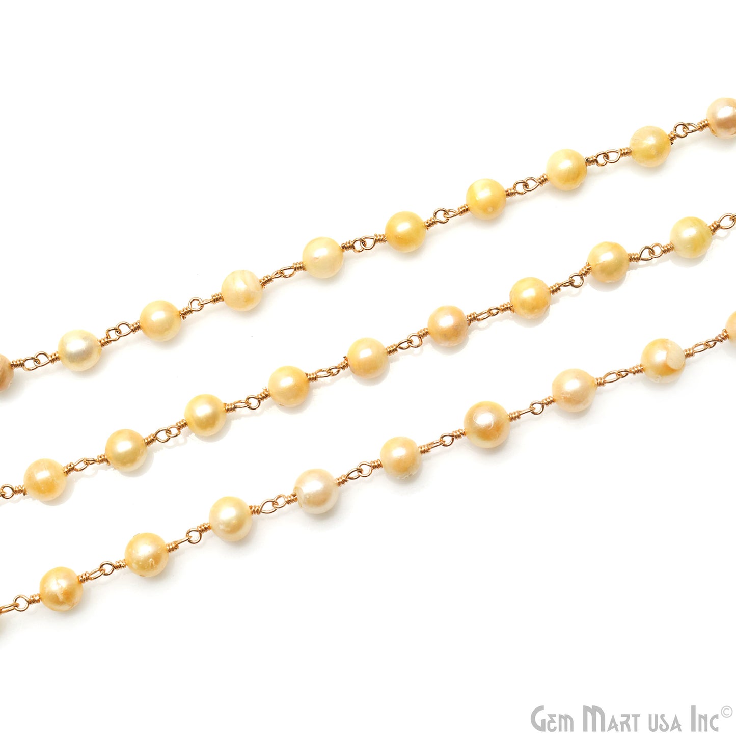 Golden Pearl Round 5-6mm Gold Wire Wrapped Beads Rosary Chain