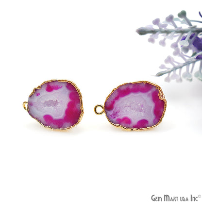 DIY Agate Slice Geode Druzy Gold Edged Loop Connector Studs Earrings