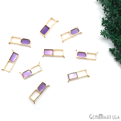 Gemstone Bar 23x8mm Rectangle Gold Plated Double Bail Pendant Connector