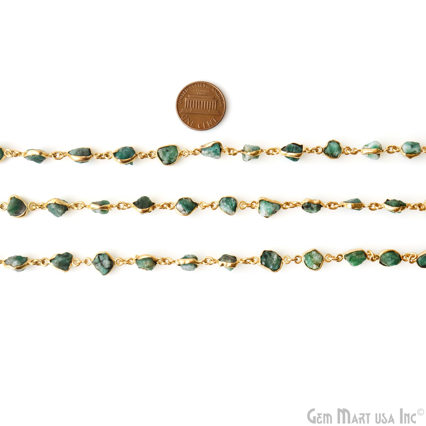 Rough Emerald Organic 10mm Gold Plated Bezel Continuous Connector Chain