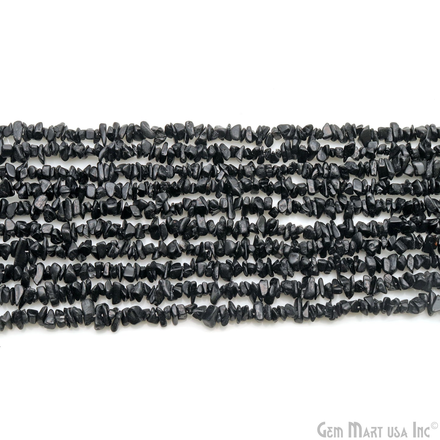 Black Tourmaline Chip Beads, 34 Inch, Natural Chip Strands, Drilled Strung Nugget Beads, 3-7mm, Polished, GemMartUSA (CHKT-70001)