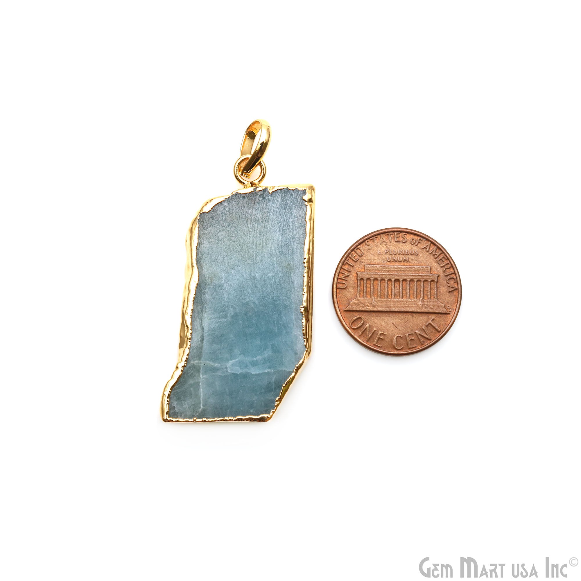 Aquamarine Free Form shape 39x19mm Gold Electroplated Gemstone Single Bail Pendant