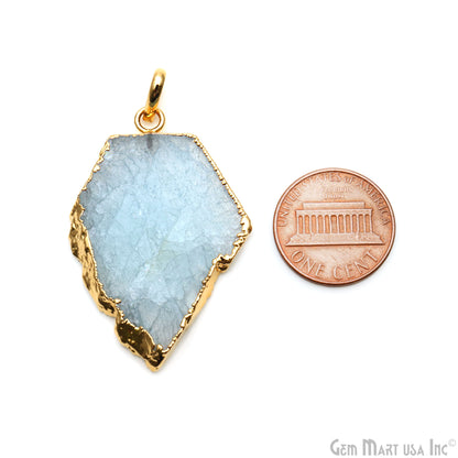 Aquamarine Free Form shape 42x28mm Gold Electroplated Gemstone Single Bail Pendant