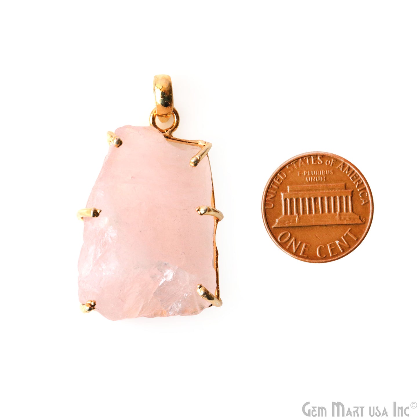 Natural Morganite Organic 31x22mm Gold Plated Prong Setting Single Bail Gemstone Pendant