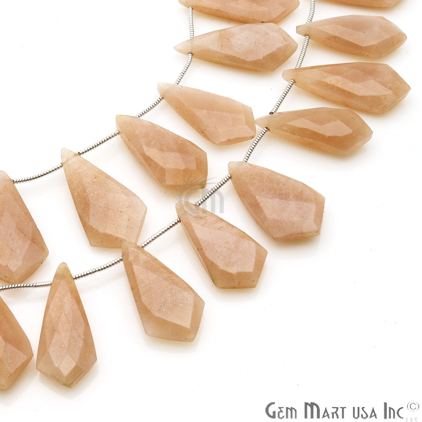 Peach Moonstone TriAngel 29x14mm Crafting Beads Gemstone Briolette Strands 8 Inch - GemMartUSA