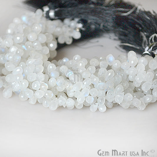 Rainbow Moonstone Briolette Faceted Gemstone 6x4mm Rondelle Beads - GemMartUSA