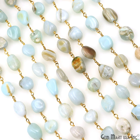 Larimar 8x5mm Tumble Beads Gold Plated Rosary Chain